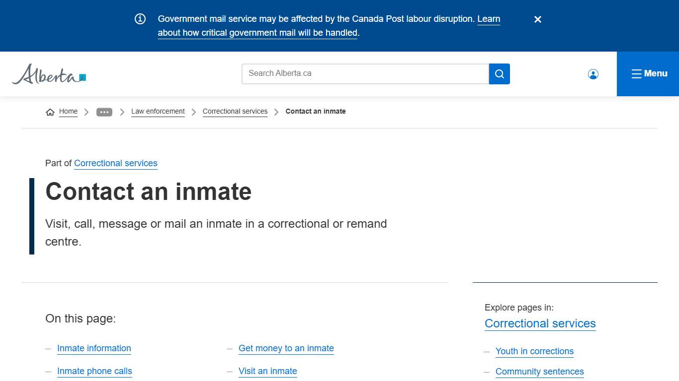 Contact an inmate | Alberta.ca